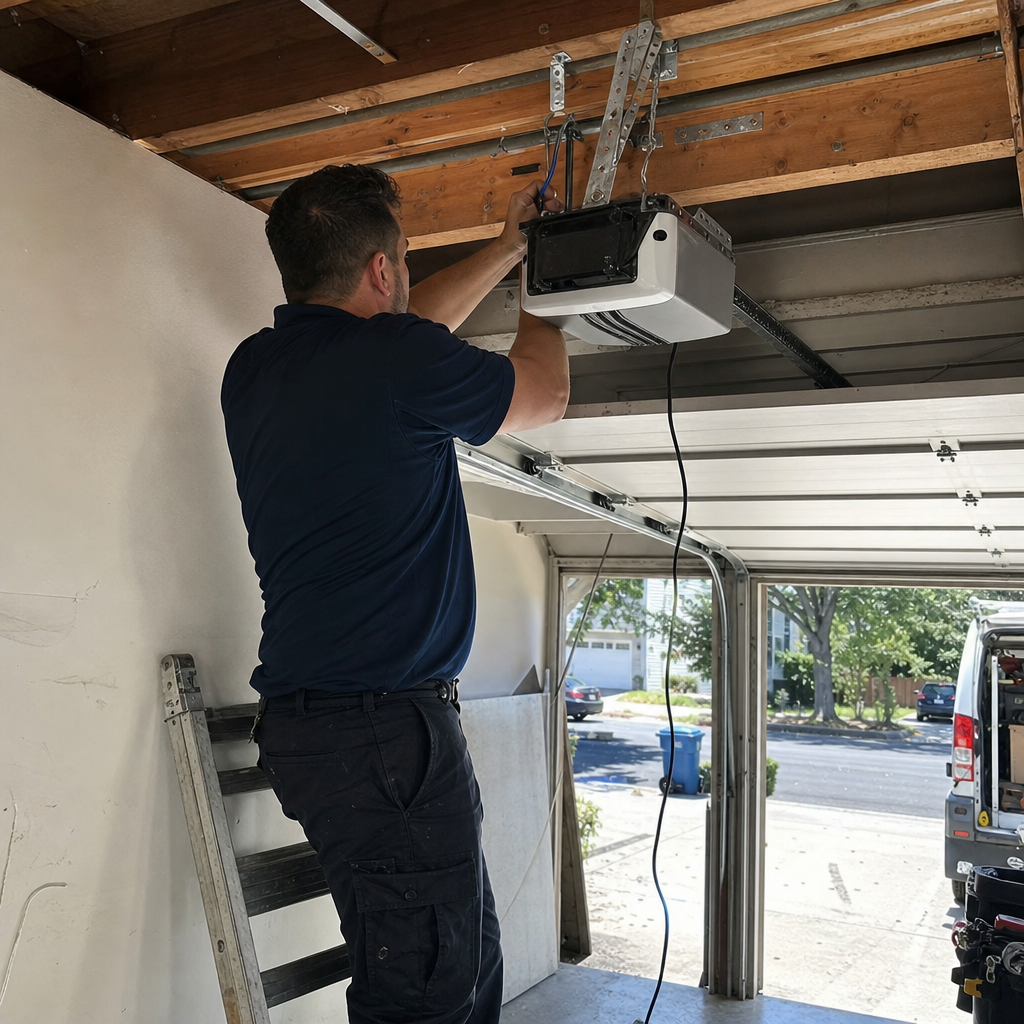 Technician professional garage door opener installation service